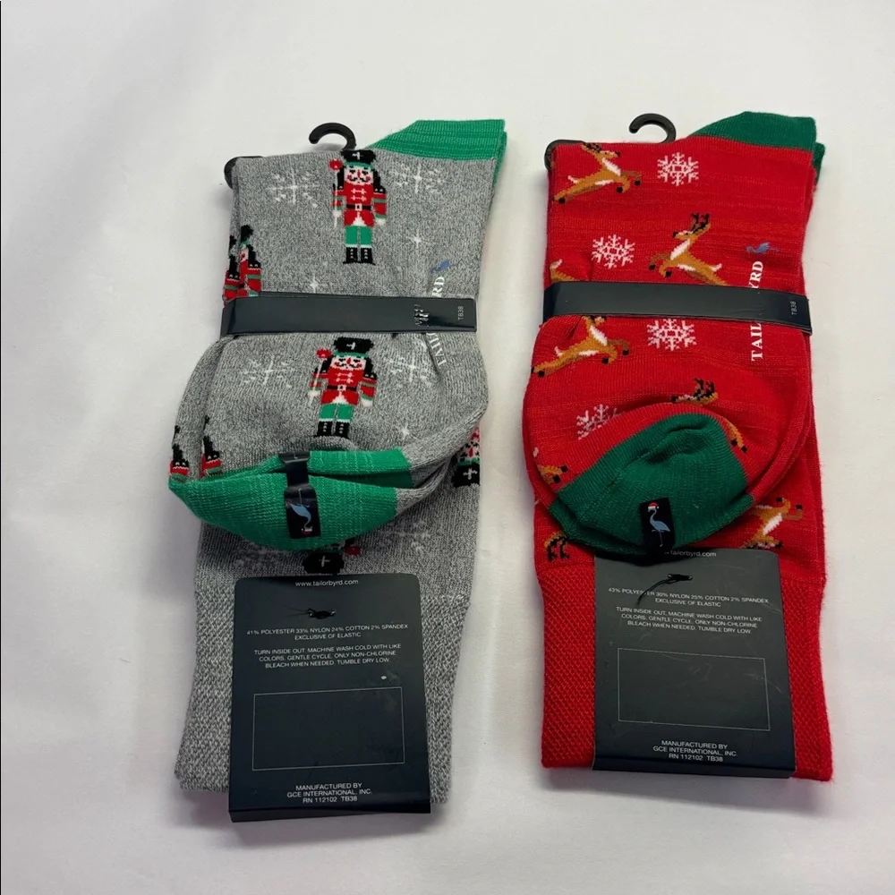 Tailorbyrd Holiday Nutcracker and Reindeer Socks 2 Pairs